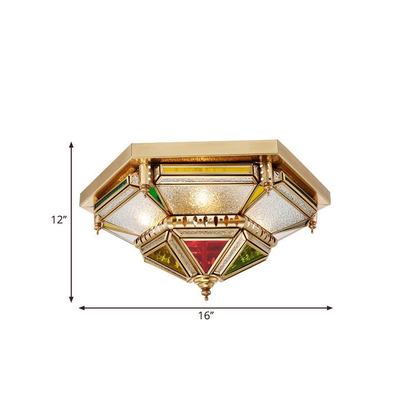 Seeded Glass Brass Ceiling Flush Prism 6 Heads Colonialist Flush Mount Lamp for Living Room Clearhalo 'Ceiling Lights' 'Close To Ceiling Lights' 'Close to ceiling' 'Flush mount' Lighting' 270759