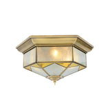 Colonialism Prism Ceiling Mount Light Fixture 3 Bulbs White/Seeded Glass Flush Mount Chandelier in Gold/Blue Clearhalo 'Ceiling Lights' 'Close To Ceiling Lights' 'Close to ceiling' 'Flush mount' Lighting' 270794