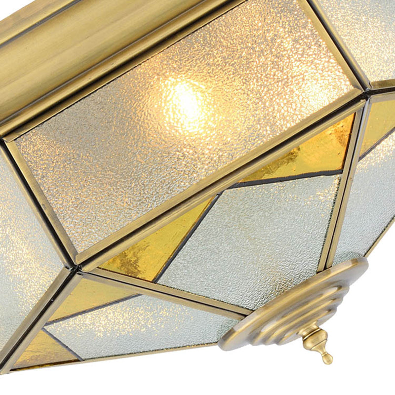 Colonialism Prism Ceiling Mount Light Fixture 3 Bulbs White/Seeded Glass Flush Mount Chandelier in Gold/Blue Clearhalo 'Ceiling Lights' 'Close To Ceiling Lights' 'Close to ceiling' 'Flush mount' Lighting' 270796