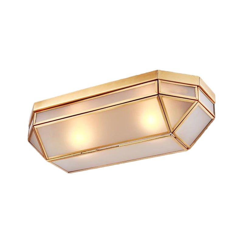 Brass 2 Lights Flush Mount Fixture Colonialism Bevel Frosted Glass Rectangle Ceiling Mounted Light for Foyer Clearhalo 'Ceiling Lights' 'Close To Ceiling Lights' 'Close to ceiling' 'Flush mount' Lighting' 270817