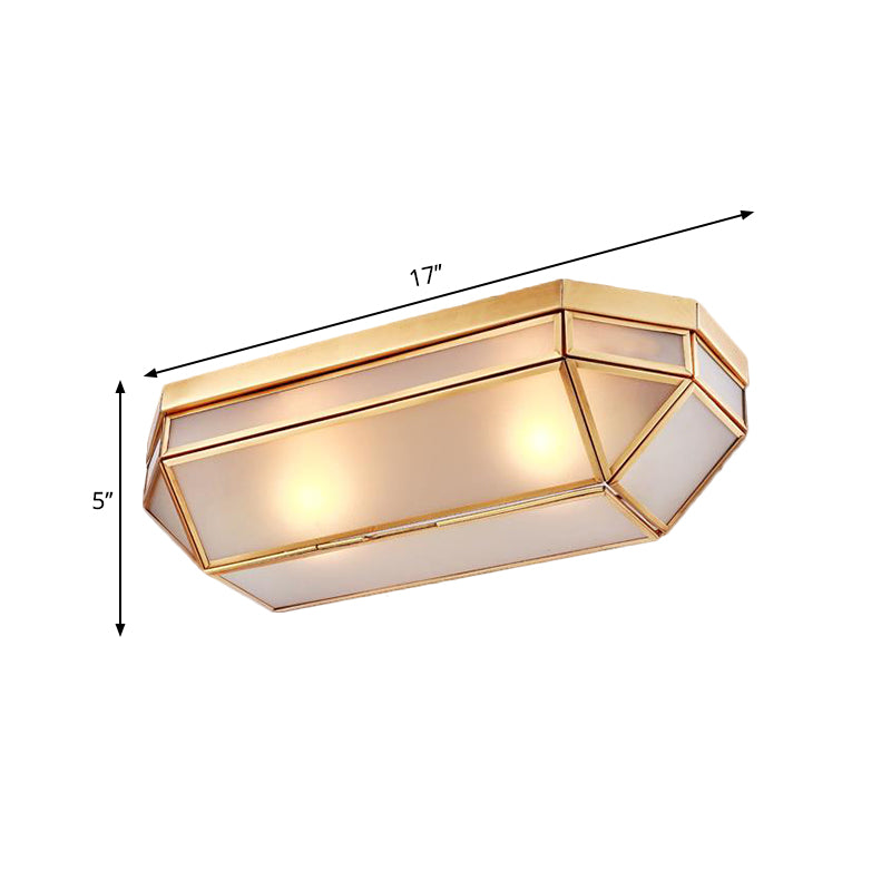 Brass 2 Lights Flush Mount Fixture Colonialism Bevel Frosted Glass Rectangle Ceiling Mounted Light for Foyer Clearhalo 'Ceiling Lights' 'Close To Ceiling Lights' 'Close to ceiling' 'Flush mount' Lighting' 270818