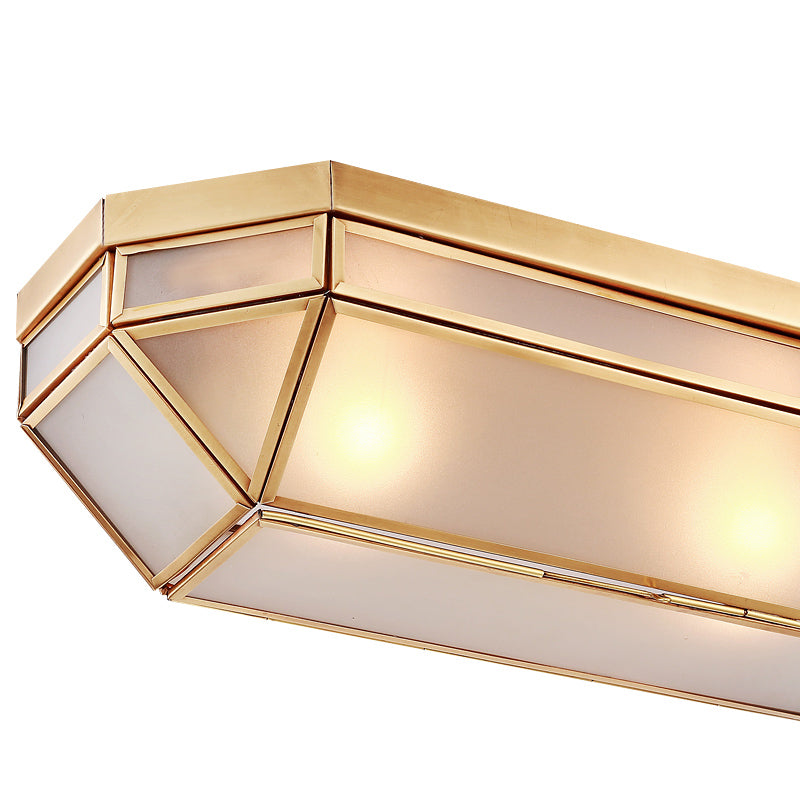 Brass 2 Lights Flush Mount Fixture Colonialism Bevel Frosted Glass Rectangle Ceiling Mounted Light for Foyer Clearhalo 'Ceiling Lights' 'Close To Ceiling Lights' 'Close to ceiling' 'Flush mount' Lighting' 270819