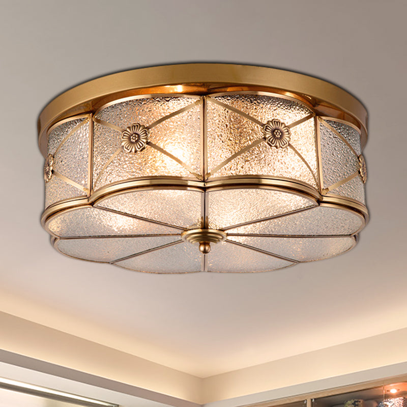 14"/18" W Scalloped Bedroom Flush Mount Light Colonial Seedy Glass 3/4 Bulbs Brass Close to Ceiling Lamp Clearhalo 'Ceiling Lights' 'Close To Ceiling Lights' 'Close to ceiling' 'Flush mount' Lighting' 270836