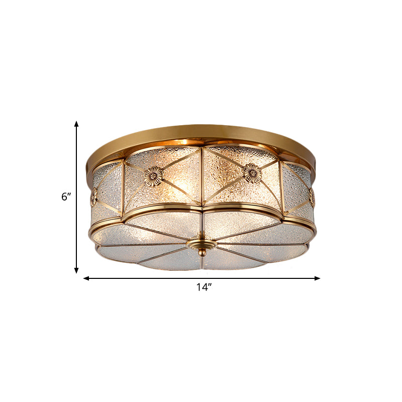 14"/18" W Scalloped Bedroom Flush Mount Light Colonial Seedy Glass 3/4 Bulbs Brass Close to Ceiling Lamp Clearhalo 'Ceiling Lights' 'Close To Ceiling Lights' 'Close to ceiling' 'Flush mount' Lighting' 270839