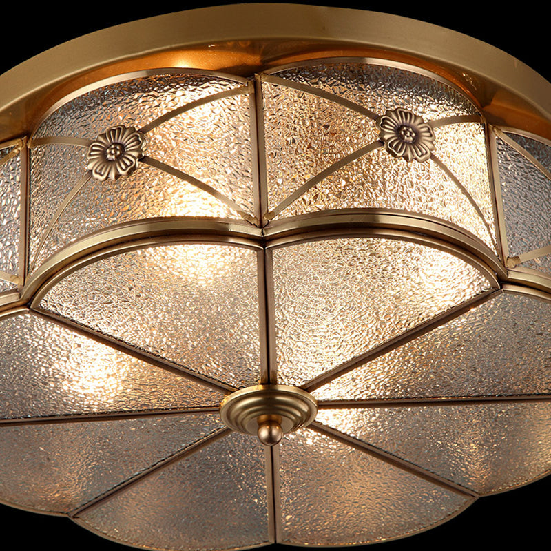 14"/18" W Scalloped Bedroom Flush Mount Light Colonial Seedy Glass 3/4 Bulbs Brass Close to Ceiling Lamp Clearhalo 'Ceiling Lights' 'Close To Ceiling Lights' 'Close to ceiling' 'Flush mount' Lighting' 270841