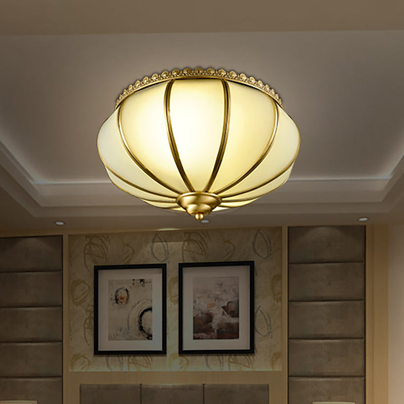 14"/18" Wide Sphere Flush Mount Lighting Retro White Glass 3 Heads Brass Ceiling Light Fixture for Bedroom Brass Clearhalo 'Ceiling Lights' 'Close To Ceiling Lights' 'Close to ceiling' 'Flush mount' Lighting' 270868