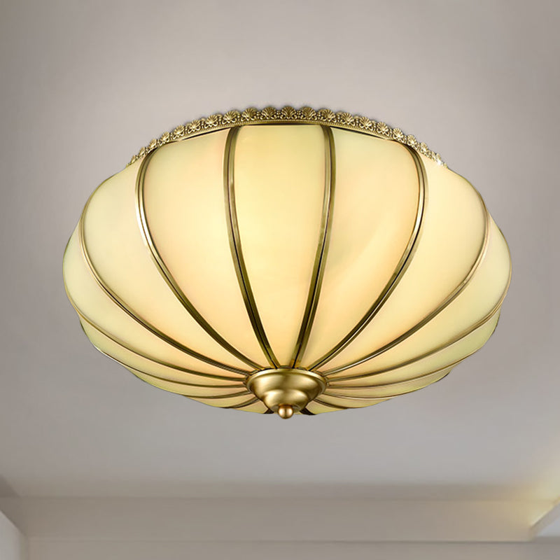 14"/18" Wide Sphere Flush Mount Lighting Retro White Glass 3 Heads Brass Ceiling Light Fixture for Bedroom Clearhalo 'Ceiling Lights' 'Close To Ceiling Lights' 'Close to ceiling' 'Flush mount' Lighting' 270869