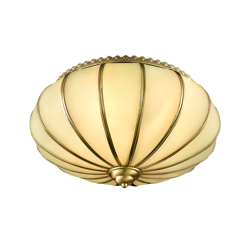 14"/18" Wide Sphere Flush Mount Lighting Retro White Glass 3 Heads Brass Ceiling Light Fixture for Bedroom Clearhalo 'Ceiling Lights' 'Close To Ceiling Lights' 'Close to ceiling' 'Flush mount' Lighting' 270871