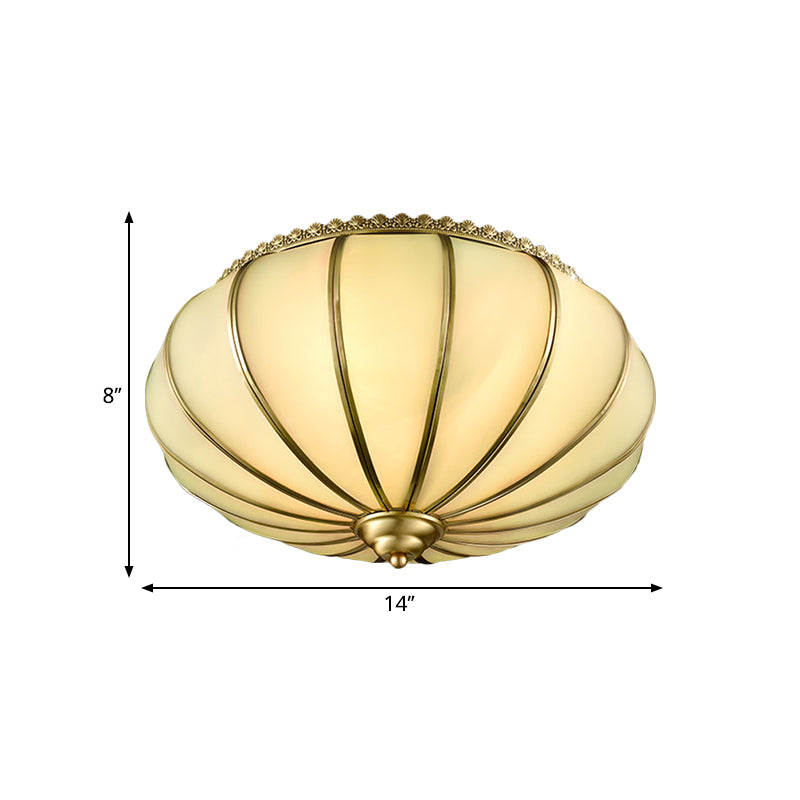 14"/18" Wide Sphere Flush Mount Lighting Retro White Glass 3 Heads Brass Ceiling Light Fixture for Bedroom Clearhalo 'Ceiling Lights' 'Close To Ceiling Lights' 'Close to ceiling' 'Flush mount' Lighting' 270872