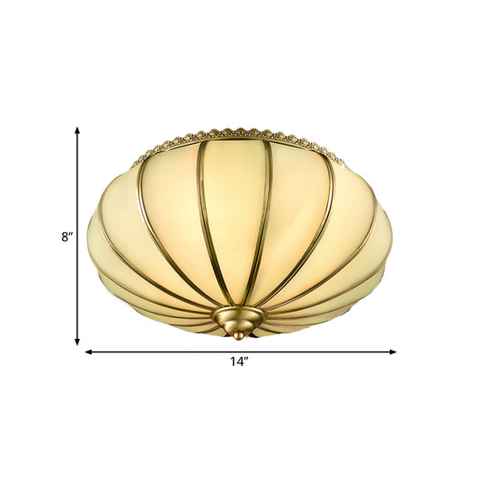 14"/18" Wide Sphere Flush Mount Lighting Retro White Glass 3 Heads Brass Ceiling Light Fixture for Bedroom Clearhalo 'Ceiling Lights' 'Close To Ceiling Lights' 'Close to ceiling' 'Flush mount' Lighting' 270872