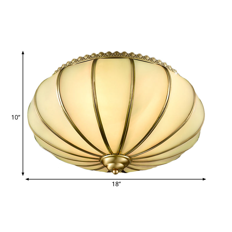 14"/18" Wide Sphere Flush Mount Lighting Retro White Glass 3 Heads Brass Ceiling Light Fixture for Bedroom Clearhalo 'Ceiling Lights' 'Close To Ceiling Lights' 'Close to ceiling' 'Flush mount' Lighting' 270873