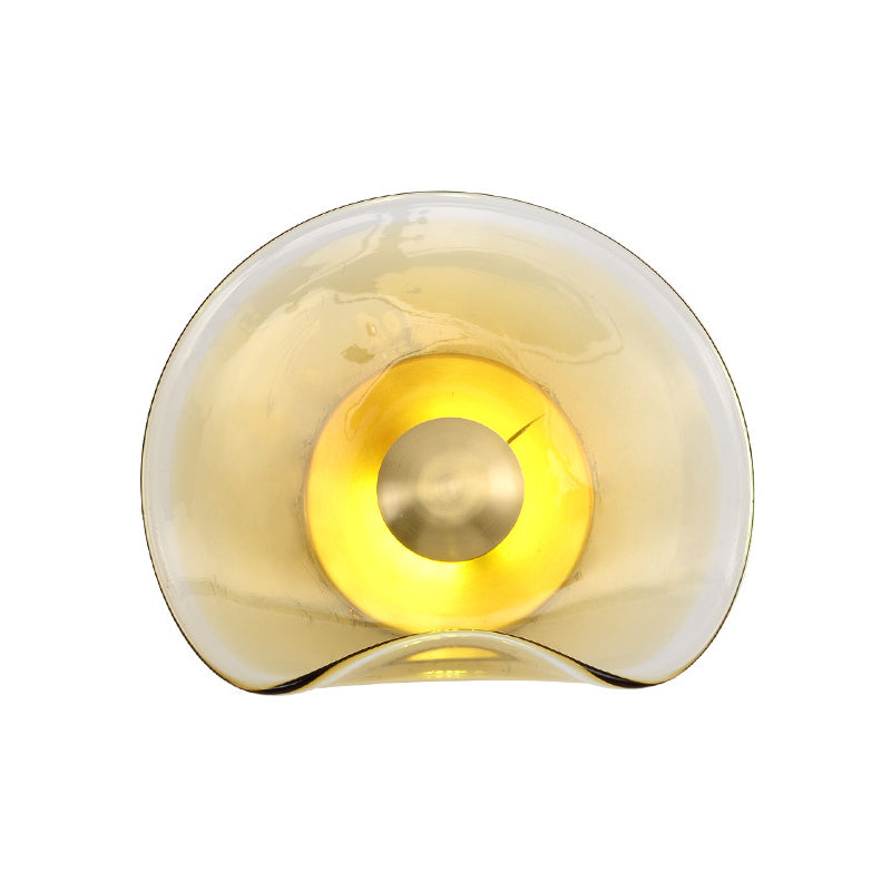 Round Gold Glass Wall Light Colonial 1 Head Flush Mount Wall Sconce for Living Room Clearhalo 'Wall Lamps & Sconces' 'Wall Lights' Lighting' 270908