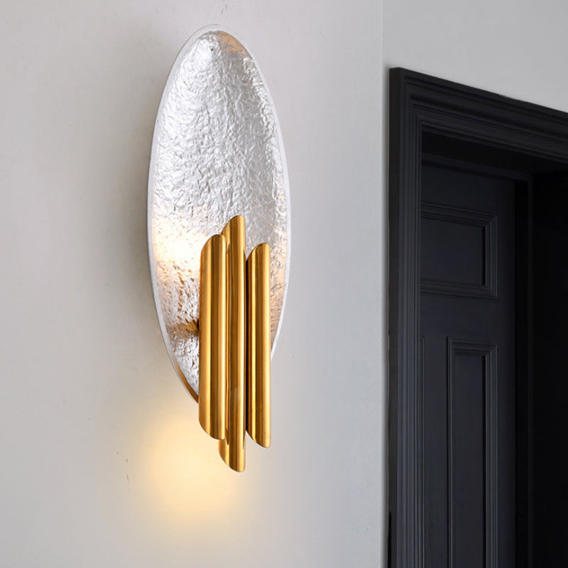 Silver/Gold 2-Light Flush Wall Sconce Minimalist Metallic Convex Oval Sconce Light Fixture Silver Clearhalo 'Wall Lamps & Sconces' 'Wall Lights' Lighting' 270992