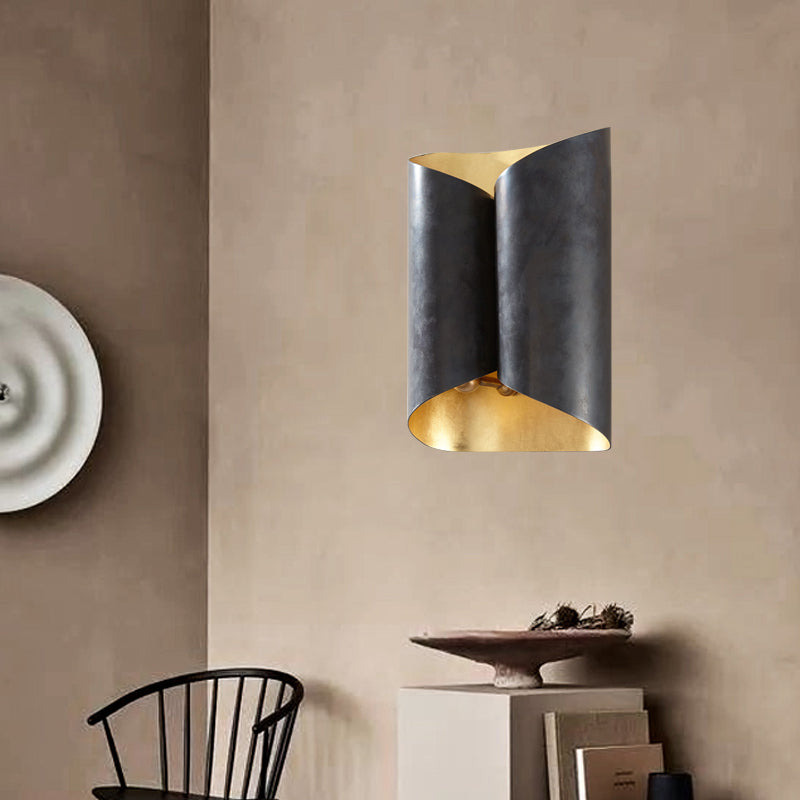 2-Light Scroll Sconce Lamp Simple Black and Gold Iron Wall Mounted Light Fixture Black Clearhalo 'Wall Lamps & Sconces' 'Wall Lights' Lighting' 271018