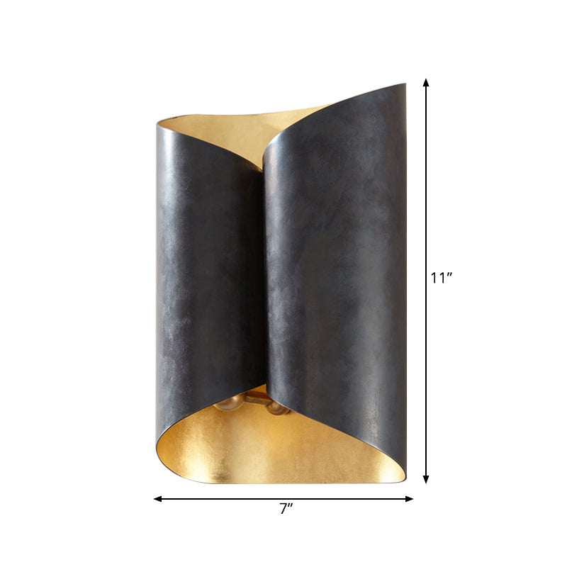 2-Light Scroll Sconce Lamp Simple Black and Gold Iron Wall Mounted Light Fixture Clearhalo 'Wall Lamps & Sconces' 'Wall Lights' Lighting' 271022