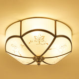 14"/18"/23.5" W Brass 3/4/6 Heads Flush Mount Lamp Colonialism Sandblasted Glass Scalloped Ceiling Fixture for Living Room Clearhalo 'Ceiling Lights' 'Close To Ceiling Lights' 'Close to ceiling' 'Flush mount' Lighting' 271025