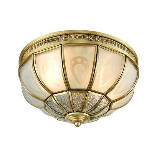 12"/16" W Dome Bedroom Flush Mount Light Colonial Opal Frosted Glass 2/3 Bulbs Brass Close to Ceiling Lamp Clearhalo 'Ceiling Lights' 'Close To Ceiling Lights' 'Close to ceiling' 'Flush mount' Lighting' 271040