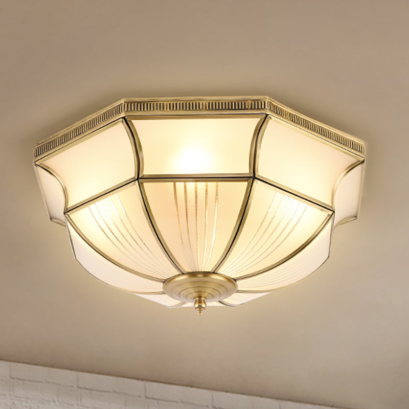 Brass 4 Lights Flush Mount Fixture Colonialism Satin Opal Glass Dome Ceiling Mounted Light for Hall Clearhalo 'Ceiling Lights' 'Close To Ceiling Lights' 'Close to ceiling' 'Flush mount' Lighting' 271060