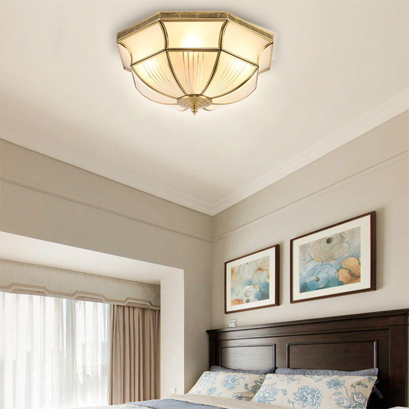 Brass 4 Lights Flush Mount Fixture Colonialism Satin Opal Glass Dome Ceiling Mounted Light for Hall Clearhalo 'Ceiling Lights' 'Close To Ceiling Lights' 'Close to ceiling' 'Flush mount' Lighting' 271061