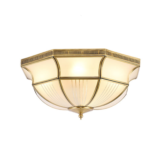 Brass 4 Lights Flush Mount Fixture Colonialism Satin Opal Glass Dome Ceiling Mounted Light for Hall Clearhalo 'Ceiling Lights' 'Close To Ceiling Lights' 'Close to ceiling' 'Flush mount' Lighting' 271062