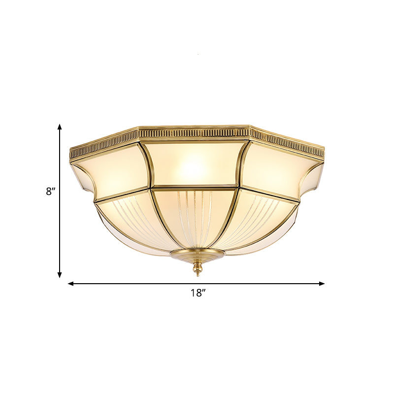 Brass 4 Lights Flush Mount Fixture Colonialism Satin Opal Glass Dome Ceiling Mounted Light for Hall Clearhalo 'Ceiling Lights' 'Close To Ceiling Lights' 'Close to ceiling' 'Flush mount' Lighting' 271063