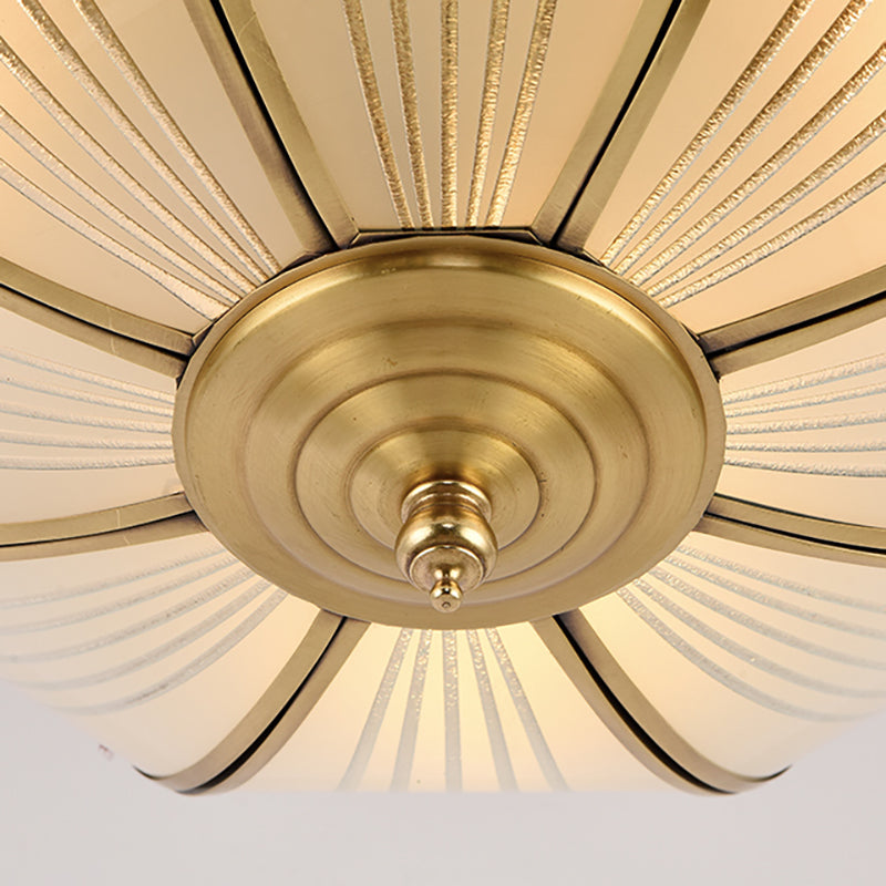 Brass 4 Lights Flush Mount Fixture Colonialism Satin Opal Glass Dome Ceiling Mounted Light for Hall Clearhalo 'Ceiling Lights' 'Close To Ceiling Lights' 'Close to ceiling' 'Flush mount' Lighting' 271064