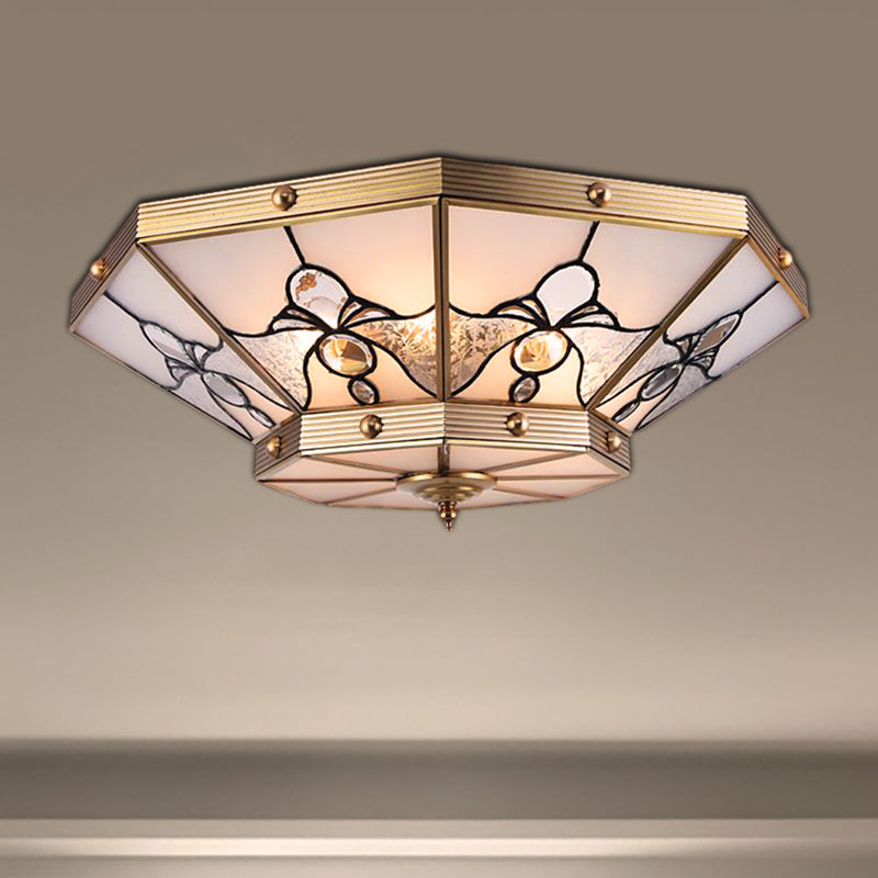 16"/19.5" W Frosted Glass Brass Ceiling Flush Conical 4 Heads Colonialist Flush Mount Lamp for Bedroom Clearhalo 'Ceiling Lights' 'Close To Ceiling Lights' 'Close to ceiling' 'Flush mount' Lighting' 271107