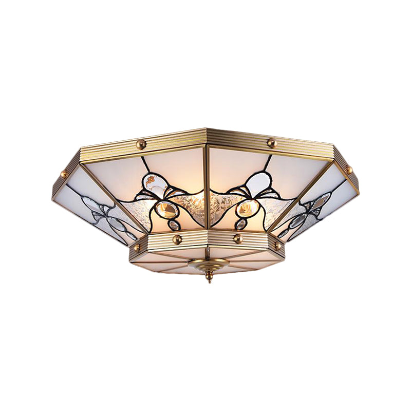 16"/19.5" W Frosted Glass Brass Ceiling Flush Conical 4 Heads Colonialist Flush Mount Lamp for Bedroom Clearhalo 'Ceiling Lights' 'Close To Ceiling Lights' 'Close to ceiling' 'Flush mount' Lighting' 271109