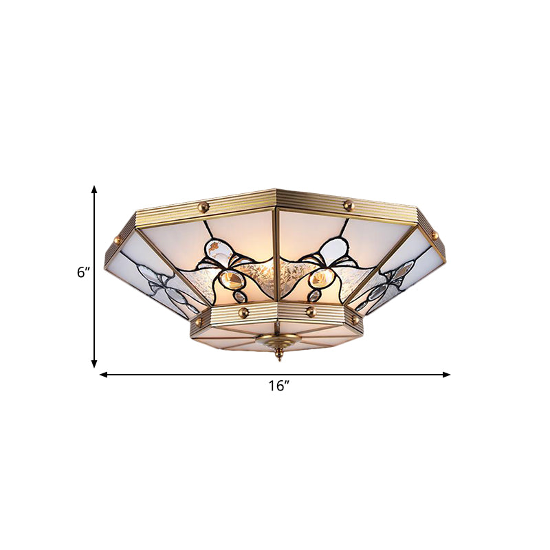 16"/19.5" W Frosted Glass Brass Ceiling Flush Conical 4 Heads Colonialist Flush Mount Lamp for Bedroom Clearhalo 'Ceiling Lights' 'Close To Ceiling Lights' 'Close to ceiling' 'Flush mount' Lighting' 271110