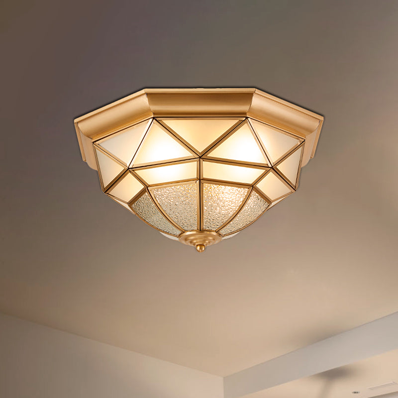 14"/18" W Prism Restaurant Flush Mount Light Colonial Blown Opal Glass 3/4 Bulbs Brass Close to Ceiling Lamp Brass Clearhalo 'Ceiling Lights' 'Close To Ceiling Lights' 'Close to ceiling' 'Flush mount' Lighting' 271119