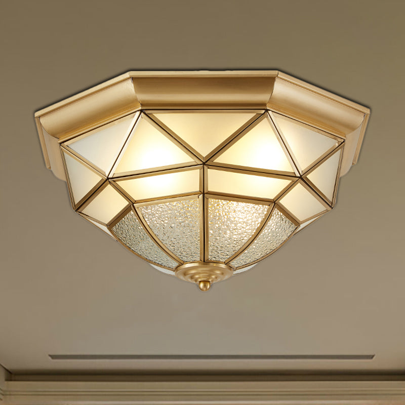 14"/18" W Prism Restaurant Flush Mount Light Colonial Blown Opal Glass 3/4 Bulbs Brass Close to Ceiling Lamp Clearhalo 'Ceiling Lights' 'Close To Ceiling Lights' 'Close to ceiling' 'Flush mount' Lighting' 271120