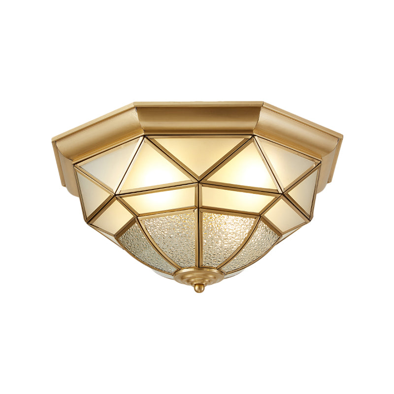 14"/18" W Prism Restaurant Flush Mount Light Colonial Blown Opal Glass 3/4 Bulbs Brass Close to Ceiling Lamp Clearhalo 'Ceiling Lights' 'Close To Ceiling Lights' 'Close to ceiling' 'Flush mount' Lighting' 271122