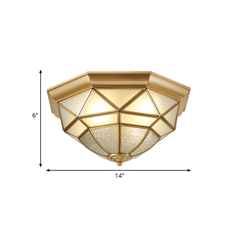 14"/18" W Prism Restaurant Flush Mount Light Colonial Blown Opal Glass 3/4 Bulbs Brass Close to Ceiling Lamp Clearhalo 'Ceiling Lights' 'Close To Ceiling Lights' 'Close to ceiling' 'Flush mount' Lighting' 271123