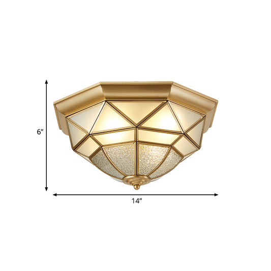 14"/18" W Prism Restaurant Flush Mount Light Colonial Blown Opal Glass 3/4 Bulbs Brass Close to Ceiling Lamp Clearhalo 'Ceiling Lights' 'Close To Ceiling Lights' 'Close to ceiling' 'Flush mount' Lighting' 271123