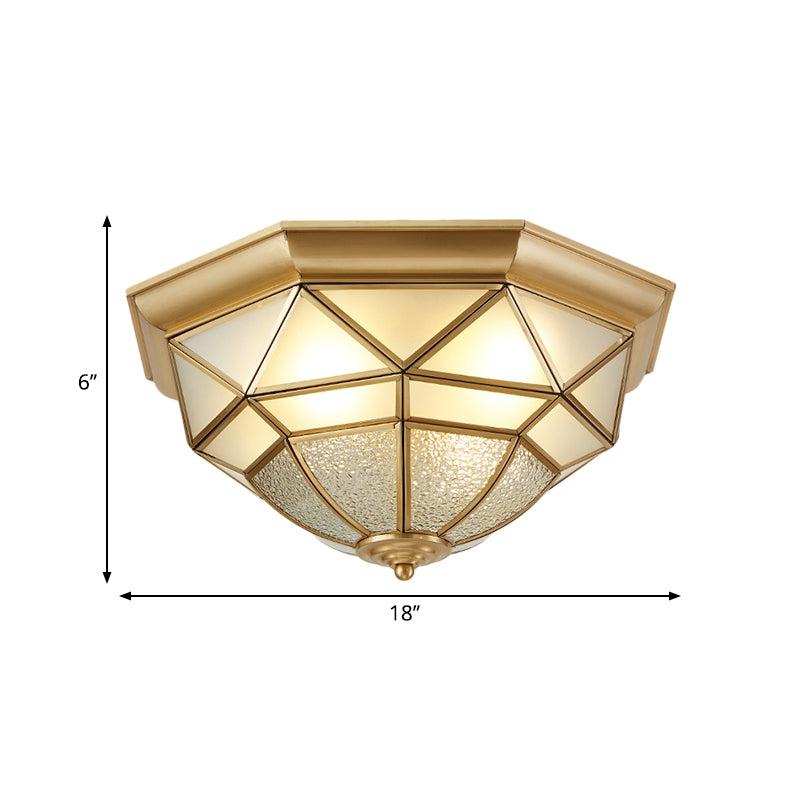 14"/18" W Prism Restaurant Flush Mount Light Colonial Blown Opal Glass 3/4 Bulbs Brass Close to Ceiling Lamp Clearhalo 'Ceiling Lights' 'Close To Ceiling Lights' 'Close to ceiling' 'Flush mount' Lighting' 271124