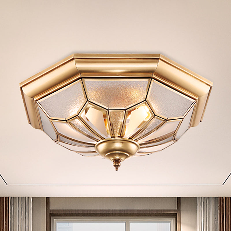 3 Bulbs Bowl Ceiling Mount Colonial Brass Seeded Glass Flush Light Fixture for Bedroom Clearhalo 'Ceiling Lights' 'Close To Ceiling Lights' 'Close to ceiling' 'Flush mount' Lighting' 271142