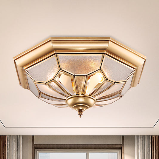 3 Bulbs Bowl Ceiling Mount Colonial Brass Seeded Glass Flush Light Fixture for Bedroom Clearhalo 'Ceiling Lights' 'Close To Ceiling Lights' 'Close to ceiling' 'Flush mount' Lighting' 271142