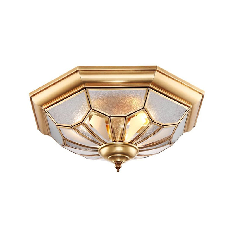 3 Bulbs Bowl Ceiling Mount Colonial Brass Seeded Glass Flush Light Fixture for Bedroom Clearhalo 'Ceiling Lights' 'Close To Ceiling Lights' 'Close to ceiling' 'Flush mount' Lighting' 271144