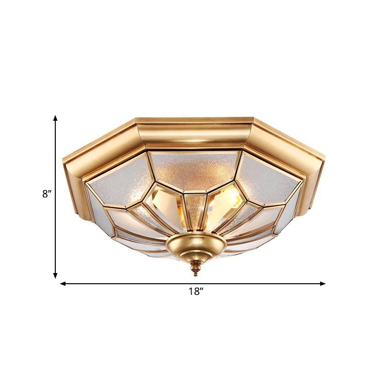 3 Bulbs Bowl Ceiling Mount Colonial Brass Seeded Glass Flush Light Fixture for Bedroom Clearhalo 'Ceiling Lights' 'Close To Ceiling Lights' 'Close to ceiling' 'Flush mount' Lighting' 271145