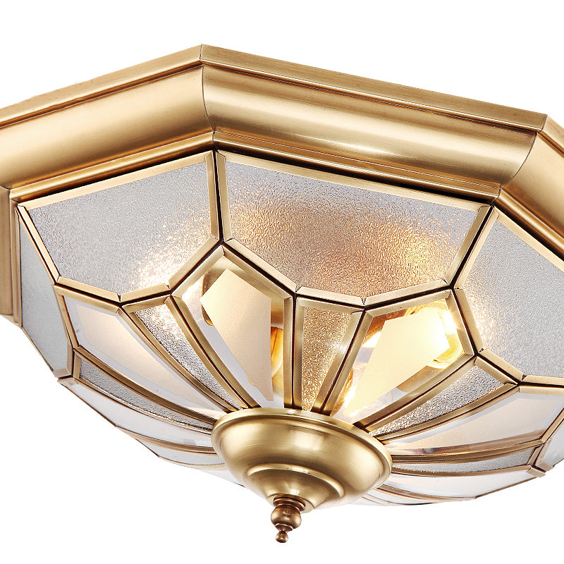 3 Bulbs Bowl Ceiling Mount Colonial Brass Seeded Glass Flush Light Fixture for Bedroom Clearhalo 'Ceiling Lights' 'Close To Ceiling Lights' 'Close to ceiling' 'Flush mount' Lighting' 271146