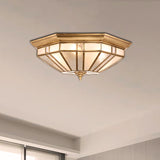 4/6 Bulbs Geometric Ceiling Mount Colonial Brass Beveled Glass Flush Light Fixture for Bedroom, 19.5"/23.5" W Brass Clearhalo 'Ceiling Lights' 'Close To Ceiling Lights' 'Close to ceiling' 'Flush mount' Lighting' 271147