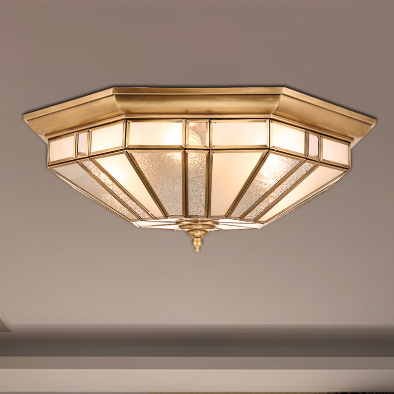 4/6 Bulbs Geometric Ceiling Mount Colonial Brass Beveled Glass Flush Light Fixture for Bedroom, 19.5"/23.5" W Clearhalo 'Ceiling Lights' 'Close To Ceiling Lights' 'Close to ceiling' 'Flush mount' Lighting' 271148