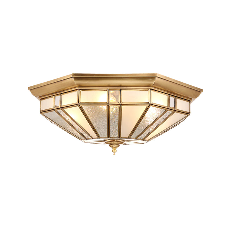 4/6 Bulbs Geometric Ceiling Mount Colonial Brass Beveled Glass Flush Light Fixture for Bedroom, 19.5"/23.5" W Clearhalo 'Ceiling Lights' 'Close To Ceiling Lights' 'Close to ceiling' 'Flush mount' Lighting' 271150