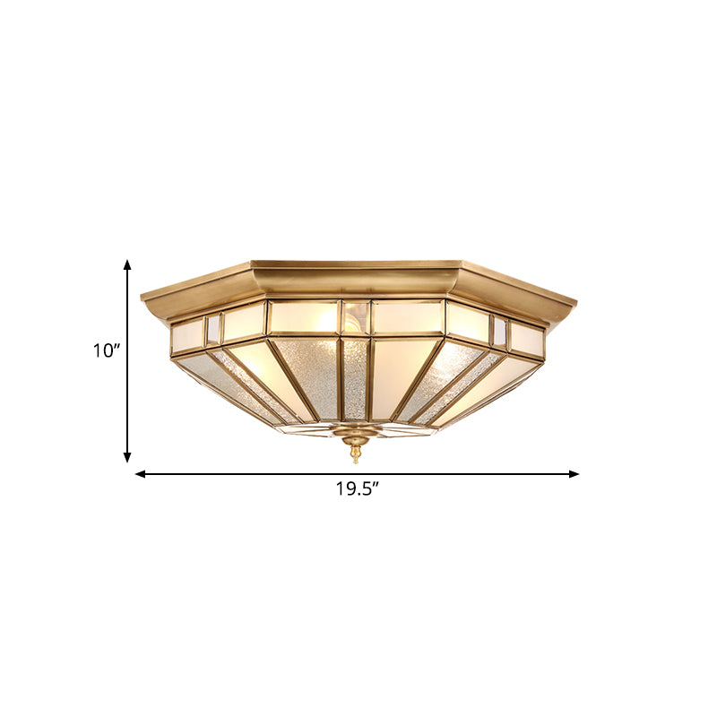 4/6 Bulbs Geometric Ceiling Mount Colonial Brass Beveled Glass Flush Light Fixture for Bedroom, 19.5"/23.5" W Clearhalo 'Ceiling Lights' 'Close To Ceiling Lights' 'Close to ceiling' 'Flush mount' Lighting' 271151