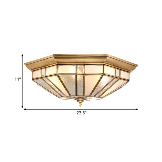 4/6 Bulbs Geometric Ceiling Mount Colonial Brass Beveled Glass Flush Light Fixture for Bedroom, 19.5"/23.5" W Clearhalo 'Ceiling Lights' 'Close To Ceiling Lights' 'Close to ceiling' 'Flush mount' Lighting' 271152