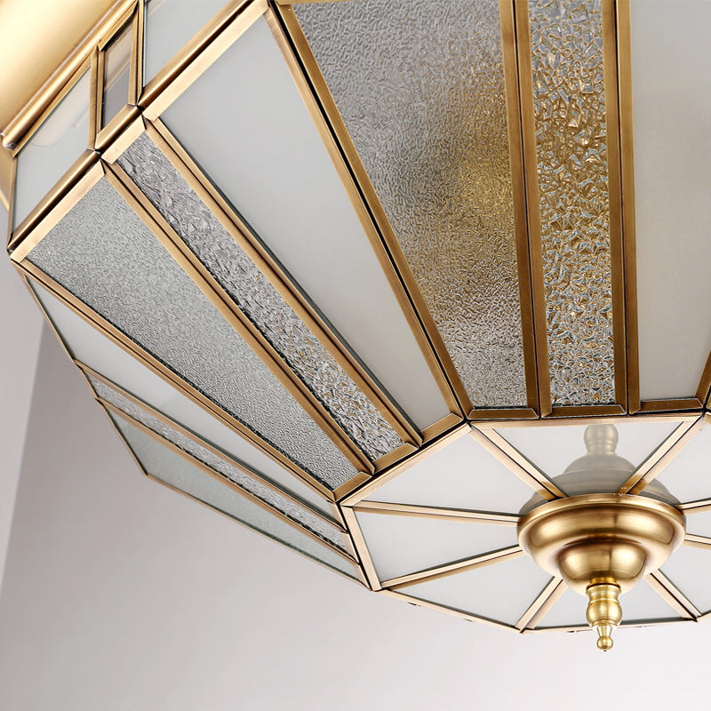 4/6 Bulbs Geometric Ceiling Mount Colonial Brass Beveled Glass Flush Light Fixture for Bedroom, 19.5"/23.5" W Clearhalo 'Ceiling Lights' 'Close To Ceiling Lights' 'Close to ceiling' 'Flush mount' Lighting' 271153