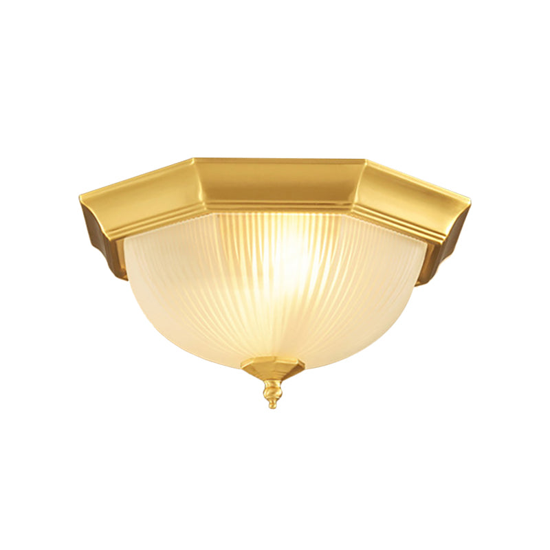 12.5"/15" W Dome Foyer Flush Mount Light Colonial Ribbed Opal Glass 2/3 Bulbs Brass Close to Ceiling Lamp Clearhalo 'Ceiling Lights' 'Close To Ceiling Lights' 'Close to ceiling' 'Flush mount' Lighting' 271210