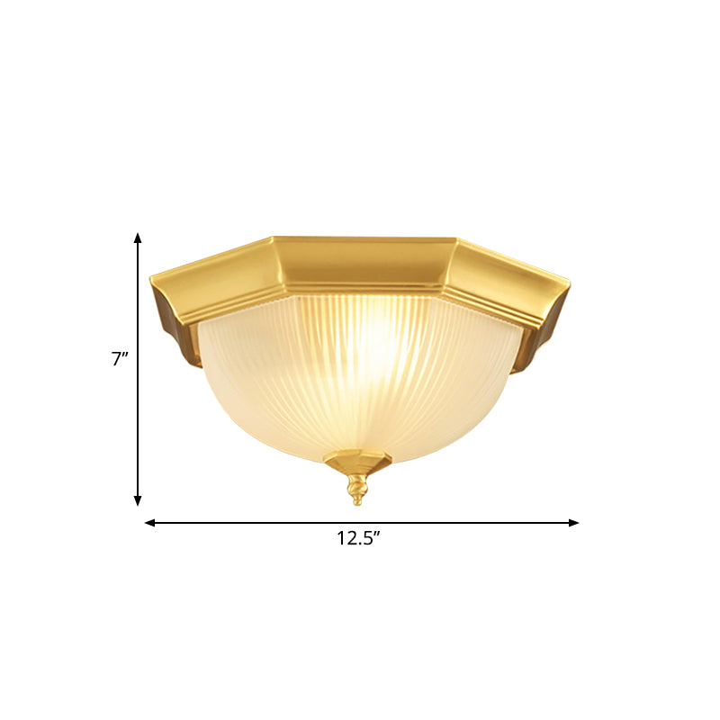 12.5"/15" W Dome Foyer Flush Mount Light Colonial Ribbed Opal Glass 2/3 Bulbs Brass Close to Ceiling Lamp Clearhalo 'Ceiling Lights' 'Close To Ceiling Lights' 'Close to ceiling' 'Flush mount' Lighting' 271211