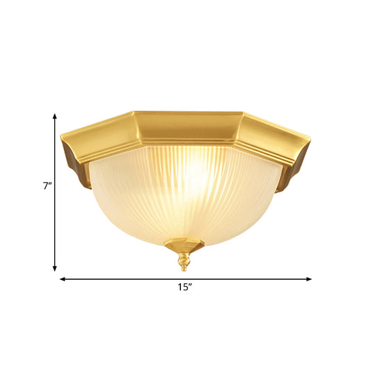 12.5"/15" W Dome Foyer Flush Mount Light Colonial Ribbed Opal Glass 2/3 Bulbs Brass Close to Ceiling Lamp Clearhalo 'Ceiling Lights' 'Close To Ceiling Lights' 'Close to ceiling' 'Flush mount' Lighting' 271212