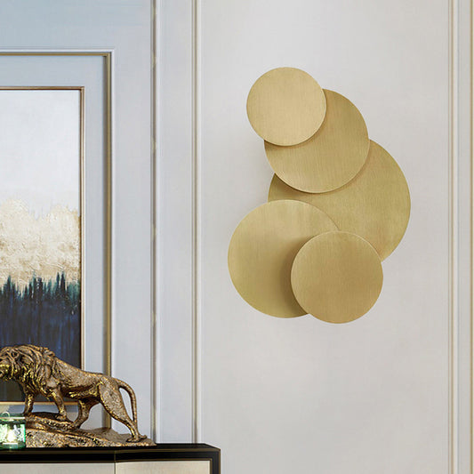 Metallic Disc Wall Mounted Lighting Minimalist 2-Light Brass Finish Sconce Light Fixture Clearhalo 'Wall Lamps & Sconces' 'Wall Lights' Lighting' 271214